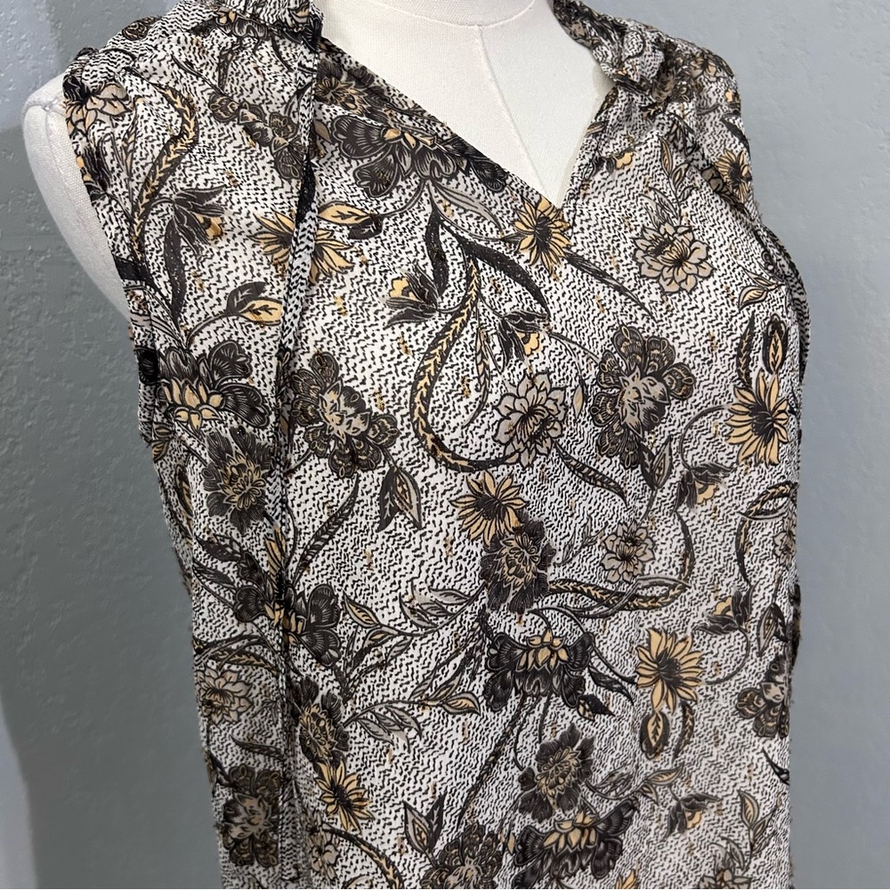 Joie Chic Sleeveless Blouse – Floral Pattern, Black & Tan